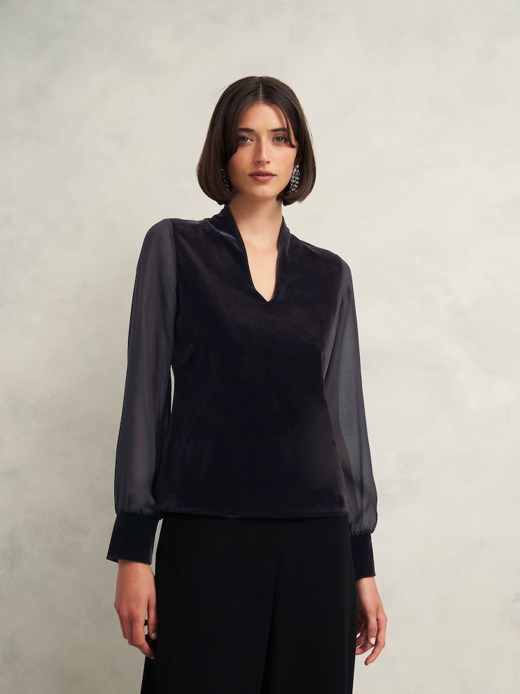 Hobbs Black Aimee Velvet Top - Image 1 of 4