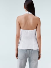 White 100% Linen Button Down Halter Top - Image 2 of 7