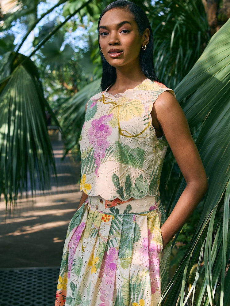 Kew Gardens Multicoloured Fruit Print - Broderie Embroidered Top - Image 1 of 7