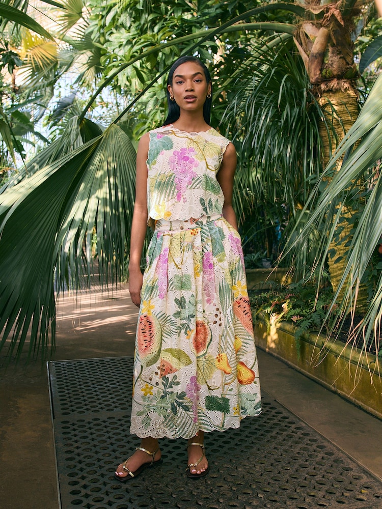 Kew Gardens Multicoloured Fruit Print - Broderie Embroidered Top - Image 2 of 7