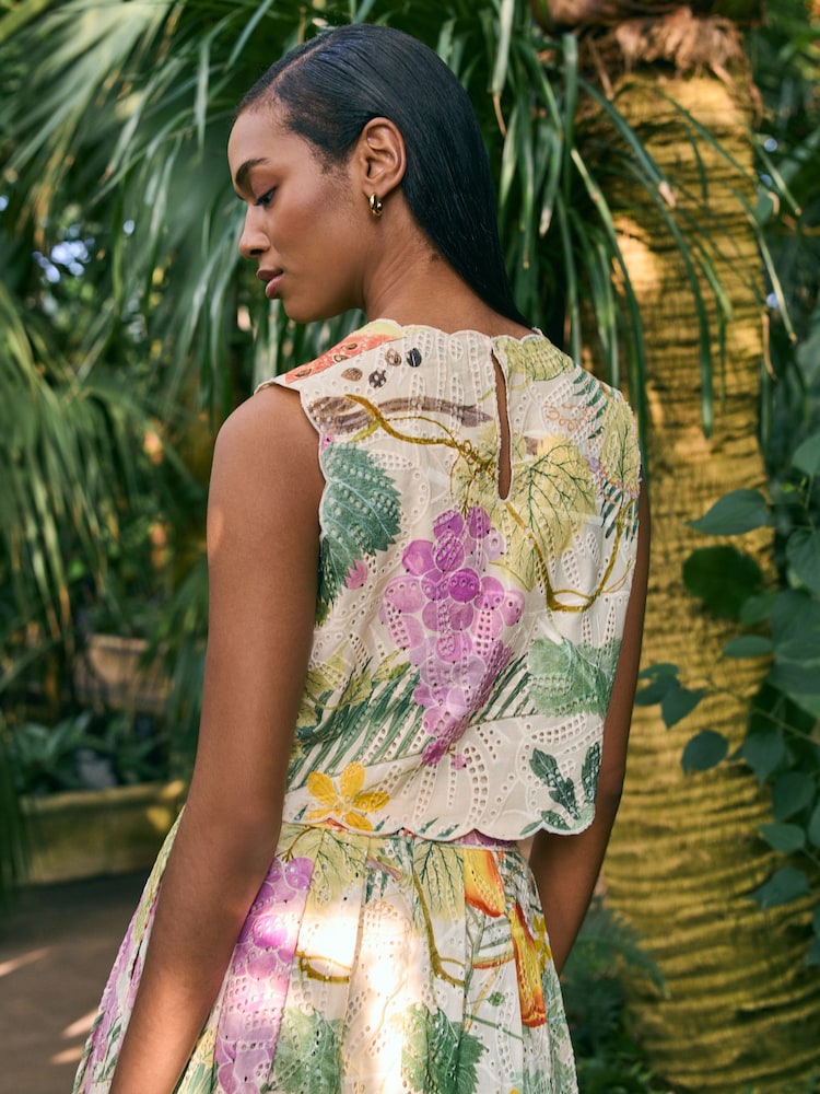 Kew Gardens Multicoloured Fruit Print - Broderie Embroidered Top - Image 3 of 7