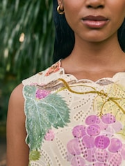 Kew Gardens Multicoloured Fruit Print - Broderie Embroidered Top - Image 4 of 7