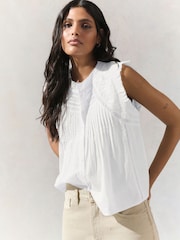 White Embroidered Pintuck Sleeveless Top - Image 1 of 8