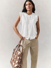 White Embroidered Pintuck Sleeveless Top - Image 2 of 8