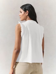 White Embroidered Pintuck Sleeveless Top - Image 4 of 8