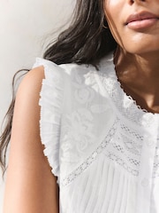 White Embroidered Pintuck Sleeveless Top - Image 5 of 8