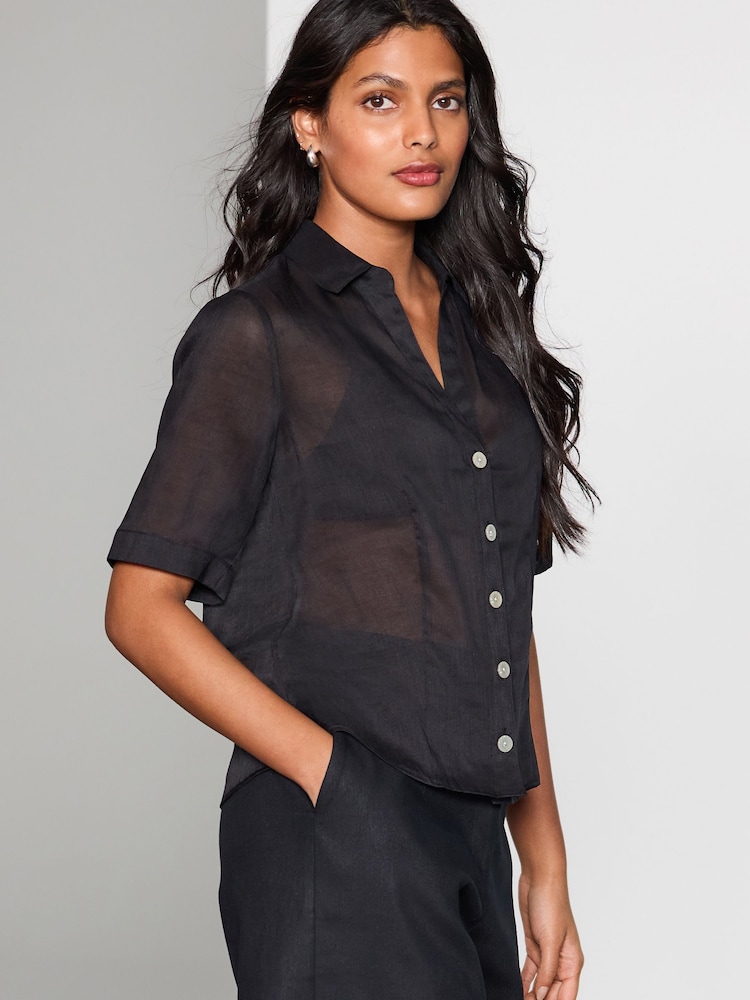 Black Sheer Short Sleeve Shirt - Image 1 of 8