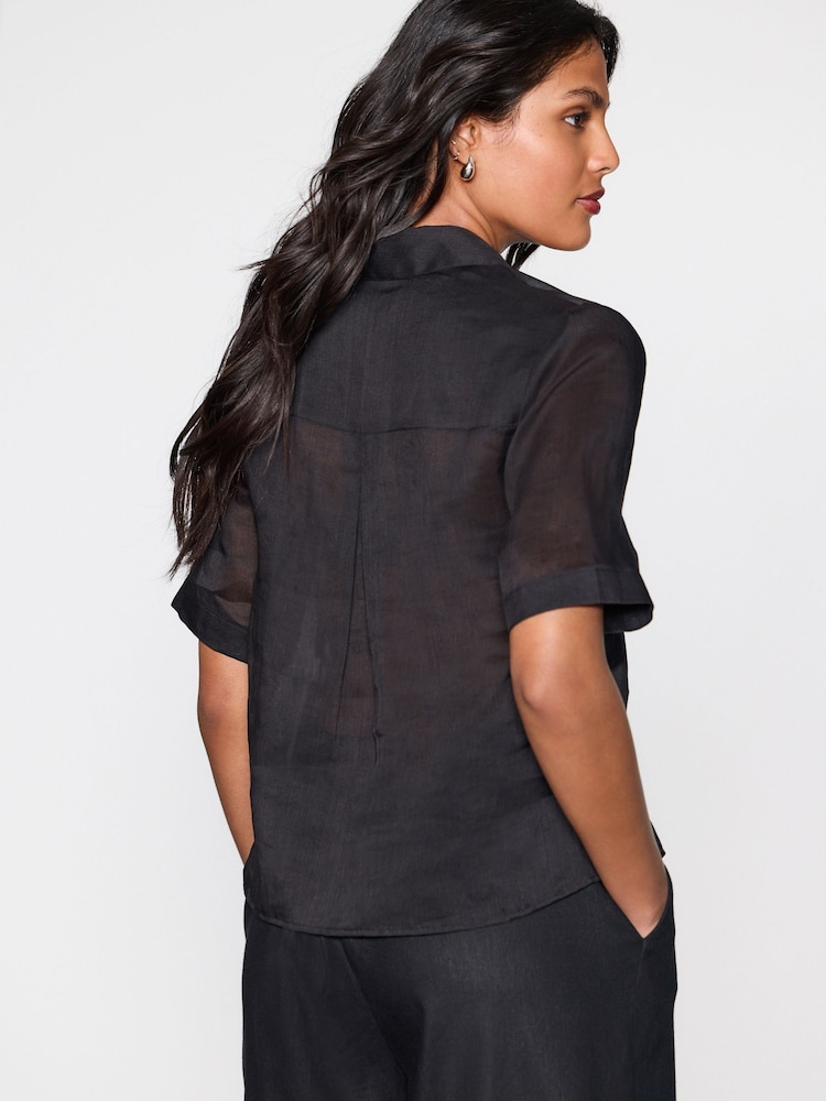 Black Sheer Short Sleeve Shirt - Image 2 of 8