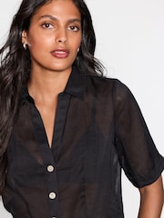 Black Sheer Short Sleeve Shirt - Image 5 of 8