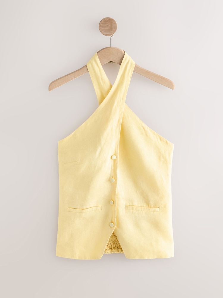 Amarillo limón - Top halter abotonado de 100% lino - Imagen 1 de 3 Amarillo limón - Top halter abotonado de 100% lino - Imagen 1 de 3