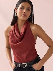 Dark Red Texture Hater Neck Top - Image 1 of 2