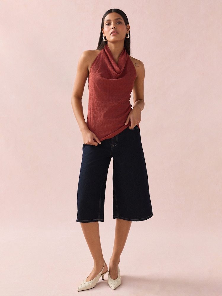 Dark Red Texture Hater Neck Top - Image 2 of 2
