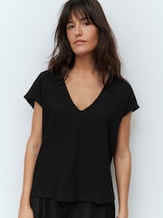 Black Textured Short Sleeve V-Neck T-Shirt - Image 2 of 8