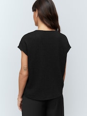 Black Textured Short Sleeve V-Neck T-Shirt - Image 5 of 8