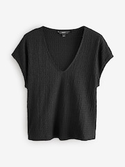 Black Textured Short Sleeve V-Neck T-Shirt - Image 6 of 8