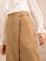 Love & Roses Camel Faux Suede Wrap Midi Skirt - Image 3 of 4