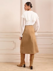 Love & Roses Camel Faux Suede Wrap Midi Skirt - Image 4 of 4