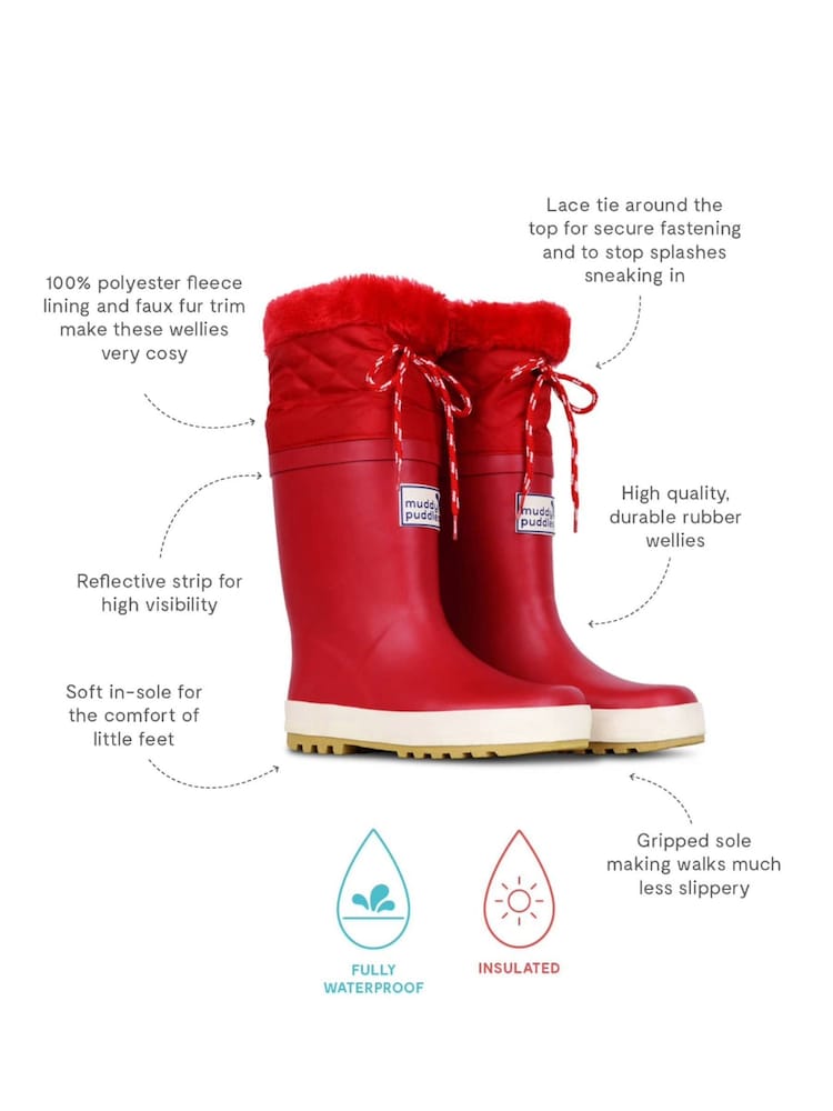 Muddy Puddles Red Fleece Lined Puddleflex Wellies - Image 5 of 5