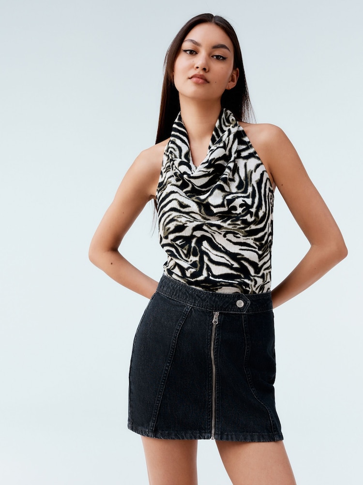 Zebra Print Texture Hater Neck Top - Image 1 of 7