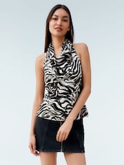 Zebra Print Texture Hater Neck Top - Image 2 of 7