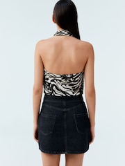 Zebra Print Texture Hater Neck Top - Image 3 of 7