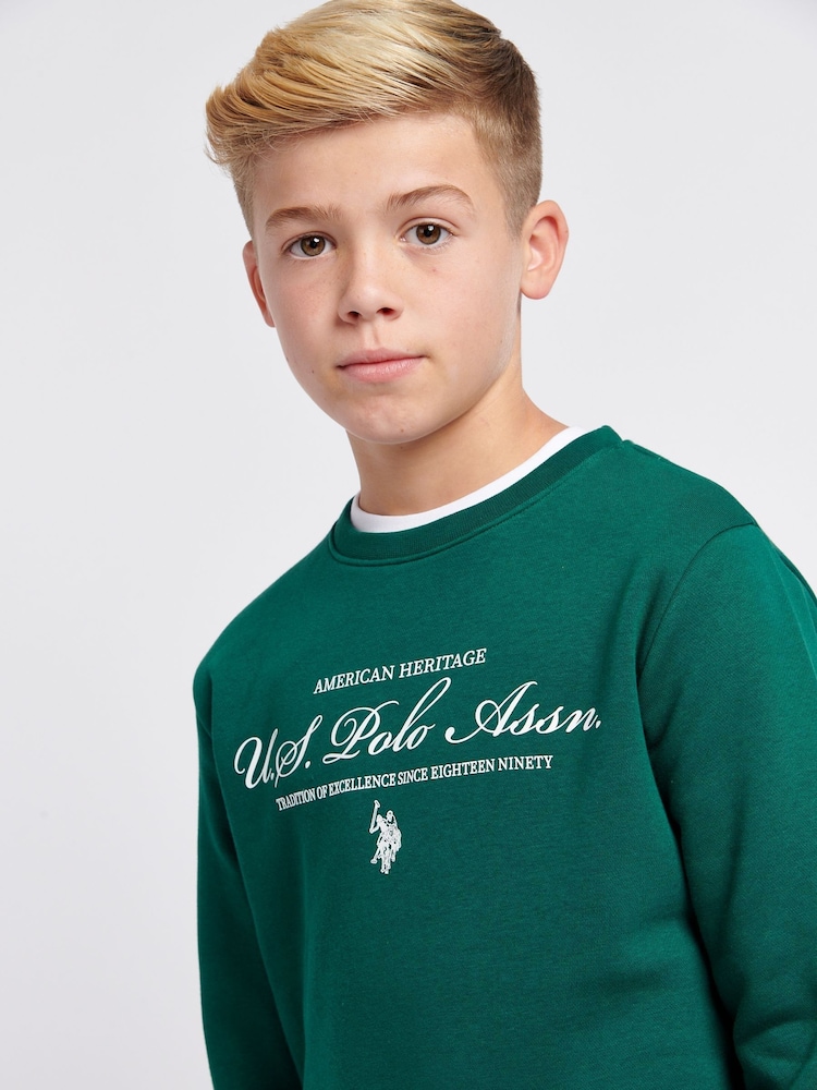 U.S. Polo Assn. Green Boys Premium Graphic Crew Sweatshirt - Image 2 of 7