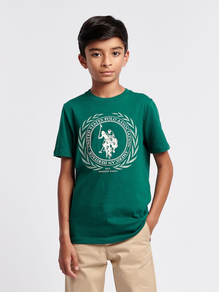 U.S. Polo Assn. Green Boys 100% Cotton Crest Graphic T-Shirt - Image 1 of 7