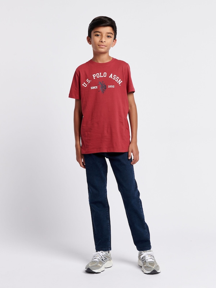 U.S. Polo Assn Red U.S. Polo Assn. Boys Blue Signature Arch Print 100% Cotton T-Shirt - Image 3 of 7