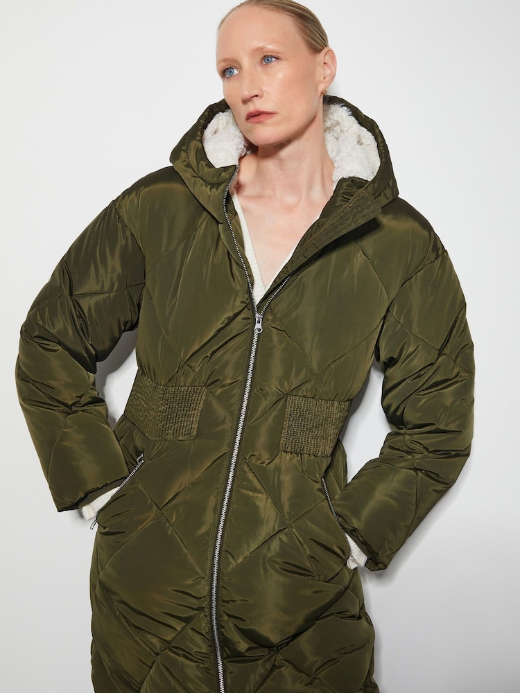 Monsoon Green Phoebe Fleece Quilted Puffer Coat - Image 2 of 4 Monsoon Green Phoebe Fleece Quilted Puffer Coat - Image 2 of 4