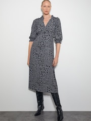 Monsoon Grey Aubrey Leopard Print Midi Dress - Image 1 of 4