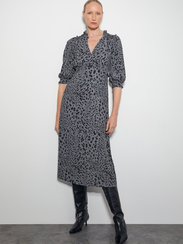 Monsoon Grey Aubrey Leopard Print Midi Dress - Image 1 of 4