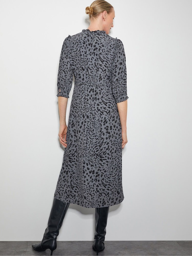Monsoon Grey Aubrey Leopard Print Midi Dress - Image 2 of 4