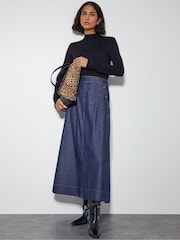 Monsoon Blue 100% Cotton Harper A-Line Denim Midi Skirt - Image 1 of 4