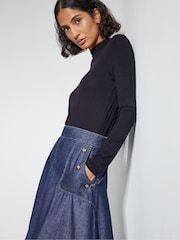 Monsoon Blue 100% Cotton Harper A-Line Denim Midi Skirt - Image 3 of 4