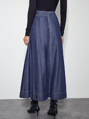 Monsoon Blue 100% Cotton Harper A-Line Denim Midi Skirt - Image 4 of 4