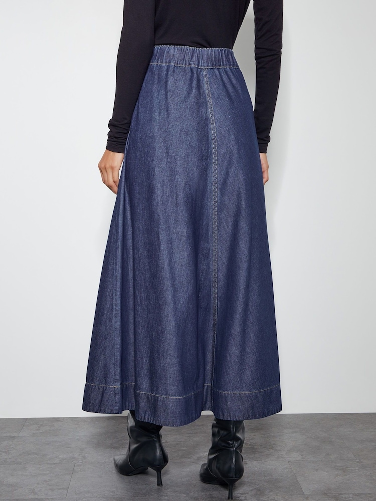 Monsoon Blue 100% Cotton Harper A-Line Denim Midi Skirt - Image 4 of 4