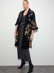 Monsoon Black Kendra Embroidered Floral Velvet Kimono - Image 1 of 5