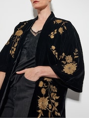 Monsoon Black Kendra Embroidered Floral Velvet Kimono - Image 2 of 5