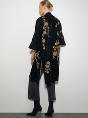 Monsoon Black Kendra Embroidered Floral Velvet Kimono - Image 3 of 5