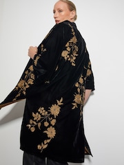 Monsoon Black Kendra Embroidered Floral Velvet Kimono - Image 4 of 5