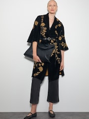 Monsoon Black Kendra Embroidered Floral Velvet Kimono - Image 5 of 5
