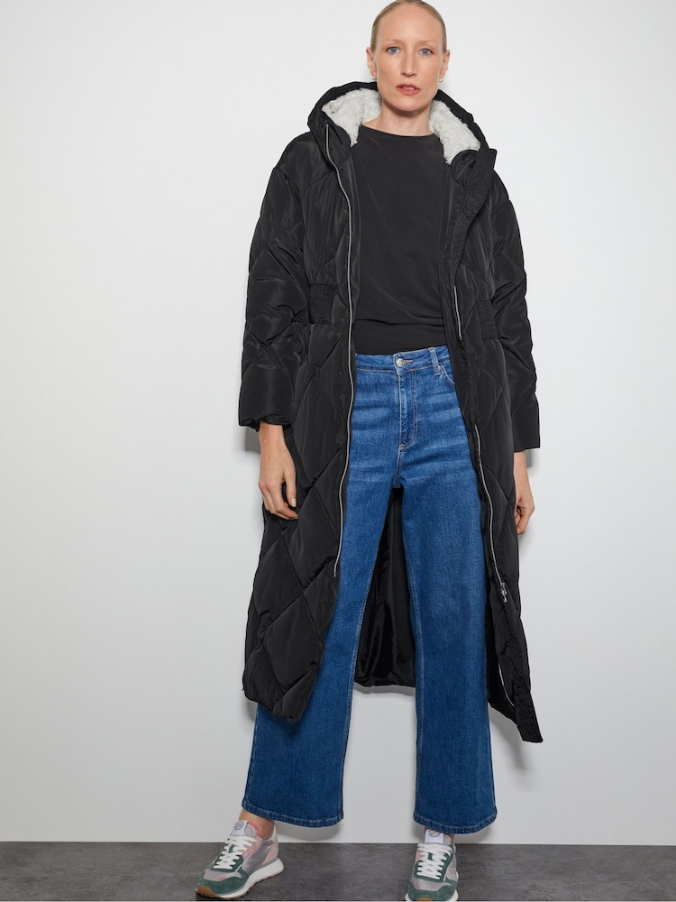 Monsoon Black Phoebe Fleece Quilted Puffer Coat - Image 1 of 4