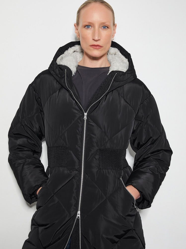 Monsoon Black Phoebe Fleece Quilted Puffer Coat - Image 2 of 4