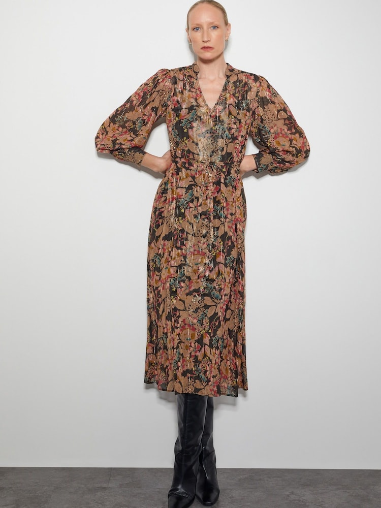 Monsoon Black Felicity Metallic Floral Midi Dress - Image 1 of 5