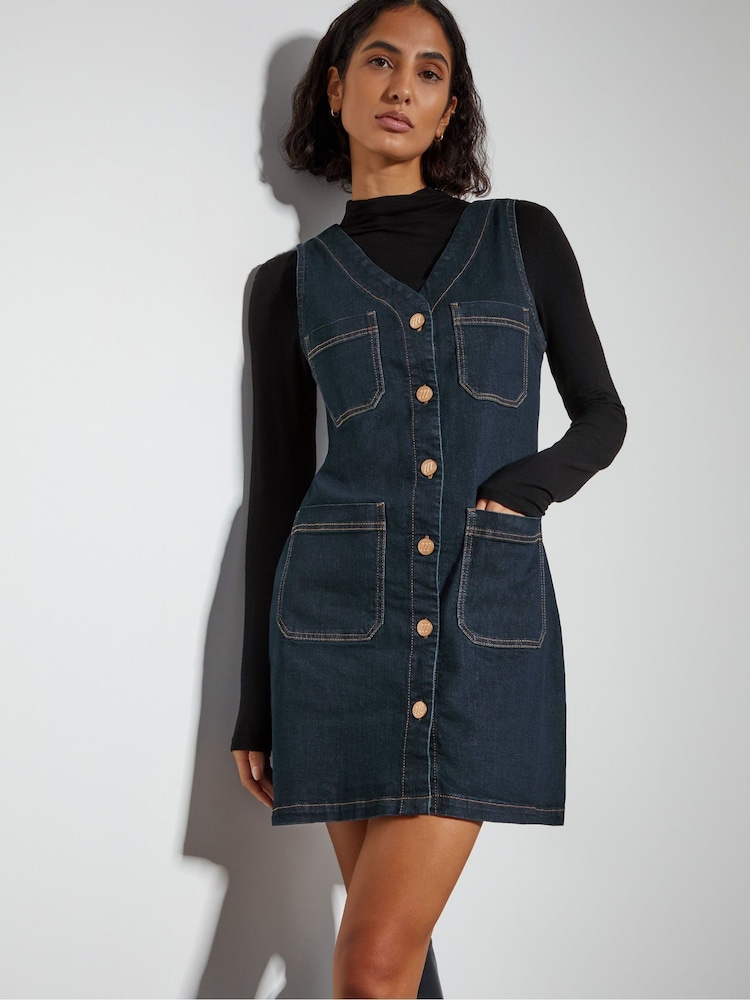 Monsoon Blue Pia Denim Pinafore Mini Dress - Image 2 of 4