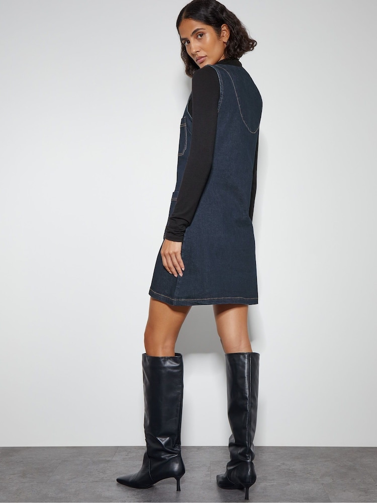 Monsoon Blue Pia Denim Pinafore Mini Dress - Image 4 of 4