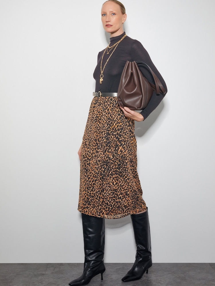 Monsoon Brown Liza Leopard Print Midi Skirt - Image 1 of 5