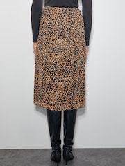 Monsoon Brown Liza Leopard Print Midi Skirt - Image 2 of 5