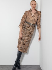 Monsoon Brown Liza Leopard Print Midi Skirt - Image 4 of 5