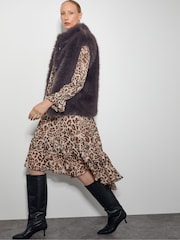 Monsoon Brown Allegra Pussybow Leopard Print Midi Dress - Image 5 of 5